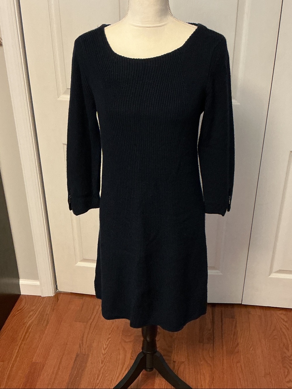LOFT Navy Ribbed Long-Sleeve Knit Dress